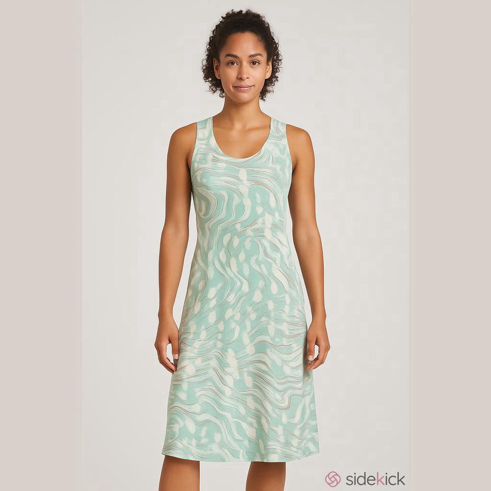 Marc Cain Sports Sage Green Abstract Cotton Sleeveless Midi Dress Size N3 US 6